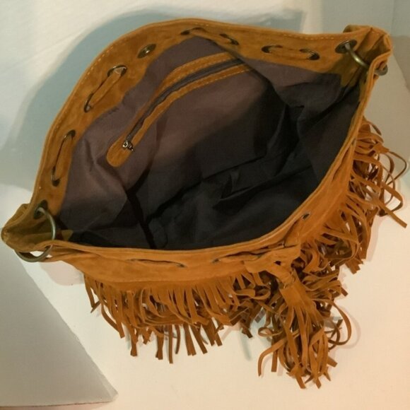 Retro Fringed Suede Hobo - Boho Hippie  Shoulder Bag. - Picture 5 of 7